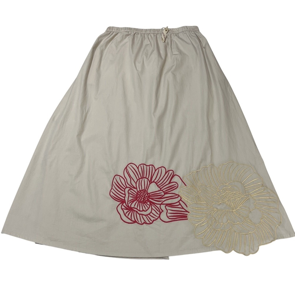 Laffaire Skirt Tan Maxi Bold Floral Embroidered Pull On Size L Artisanal Artsy - Picture 1 of 13